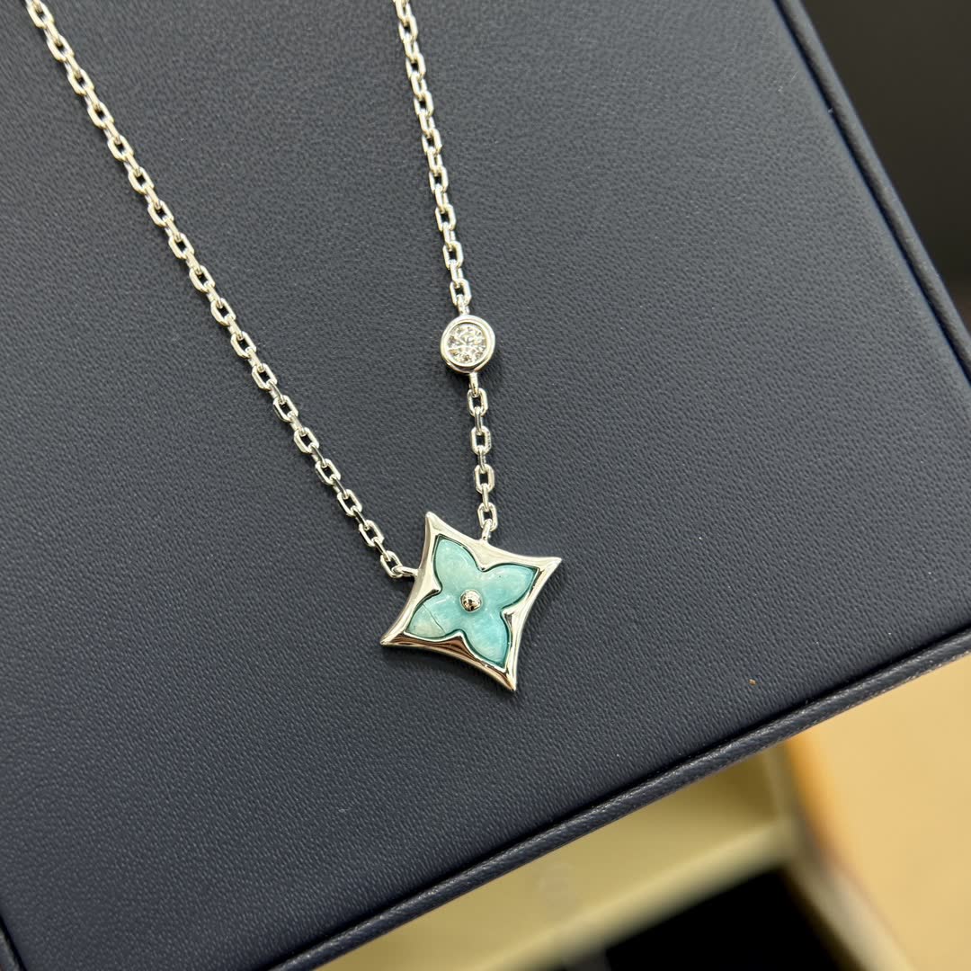 Louis Vuitton Blue Enamel Flower Diamond Necklace